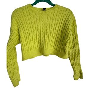 Forever 21 neon yellow cropped cable knit sweater. Size Small